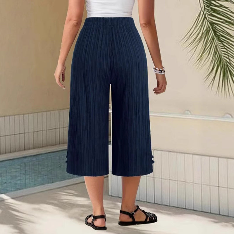 📢📢50% OFF !!!⏰Women's Ribbed Wide-Leg Capri Pants with Pockets