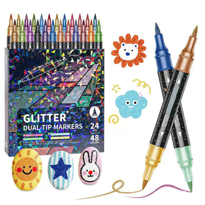 🎨Glitter Effect Brush Markers🥇✨: Create Sparkling Art Smoothly 🥳(🌈24-96 Colors | Smooth No Clog | No Bleed Through📝)