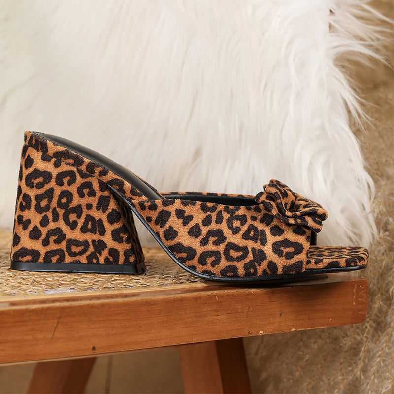 📢📢Big Sale Now On!⏰Square Toe Leopard Slip-On Heeled Sandals