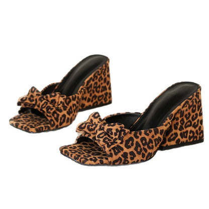 📢📢Big Sale Now On!⏰Square Toe Leopard Slip-On Heeled Sandals