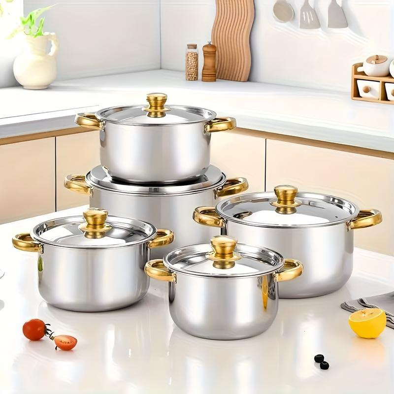 📢📢40%  OFF !! ⏰5-Piece Stainless Steel Cookware Set with Glass Lids