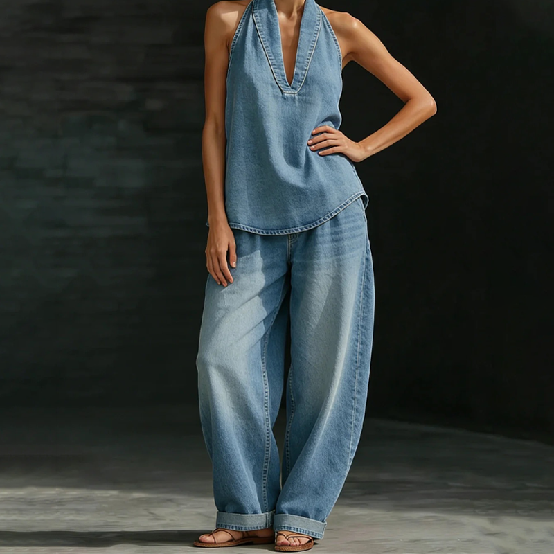 📢📢50% OFF !!!⏰Women's Casual Halter Top & Wide-Leg Pants Set