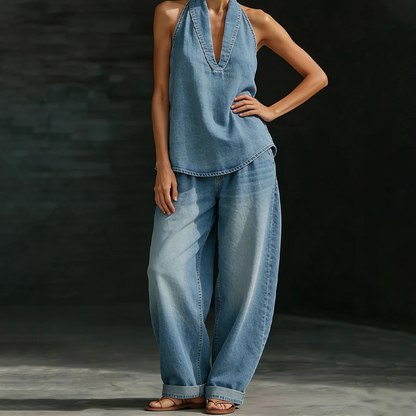 📢📢50% OFF !!!⏰Women's Casual Halter Top & Wide-Leg Pants Set
