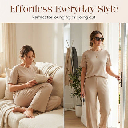 📢📢30% OFF !! ⏰Women's Ribbed Knit Top & Wide-Leg Pants Set
