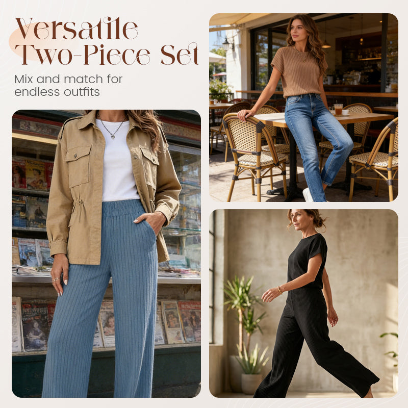 📢📢30% OFF !! ⏰Women's Ribbed Knit Top & Wide-Leg Pants Set
