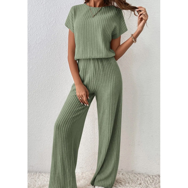 📢📢30% OFF !! ⏰Women's Ribbed Knit Top & Wide-Leg Pants Set