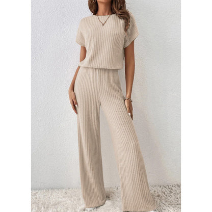 📢📢30% OFF !! ⏰Women's Ribbed Knit Top & Wide-Leg Pants Set