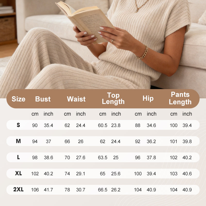 📢📢30% OFF !! ⏰Women's Ribbed Knit Top & Wide-Leg Pants Set