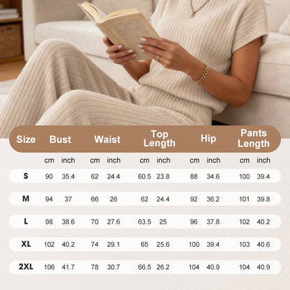 📢📢30% OFF !! ⏰Women's Ribbed Knit Top & Wide-Leg Pants Set