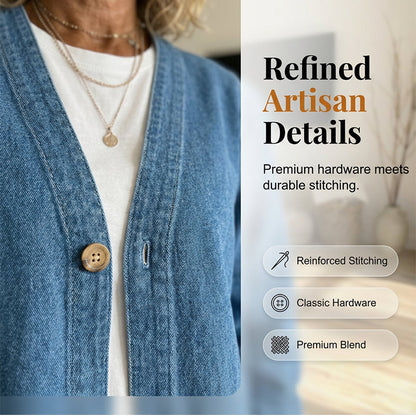 📢📢40% OFF !! ⏰  Women's Classic Button Front Denim Jacket – V-Neck, Breathable Fabric & Relaxed Fit 💙