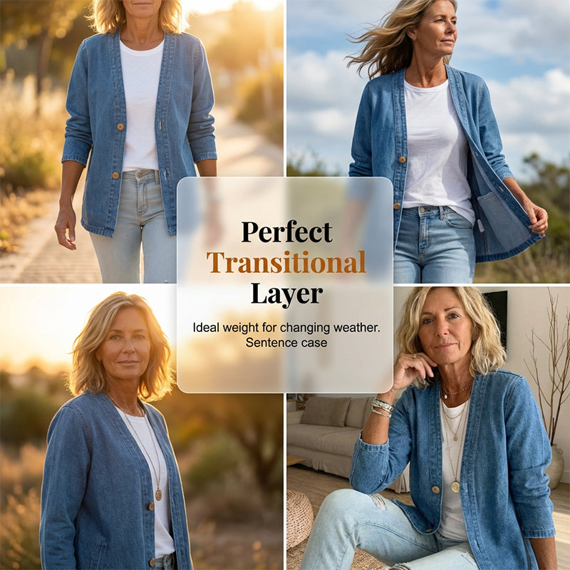 📢📢40% OFF !! ⏰  Women's Classic Button Front Denim Jacket – V-Neck, Breathable Fabric & Relaxed Fit 💙