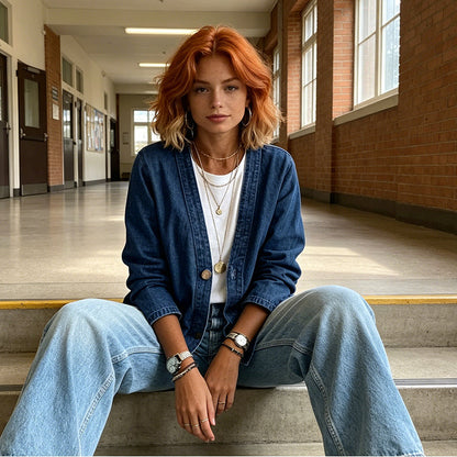 📢📢40% OFF !! ⏰  Women's Classic Button Front Denim Jacket – V-Neck, Breathable Fabric & Relaxed Fit 💙