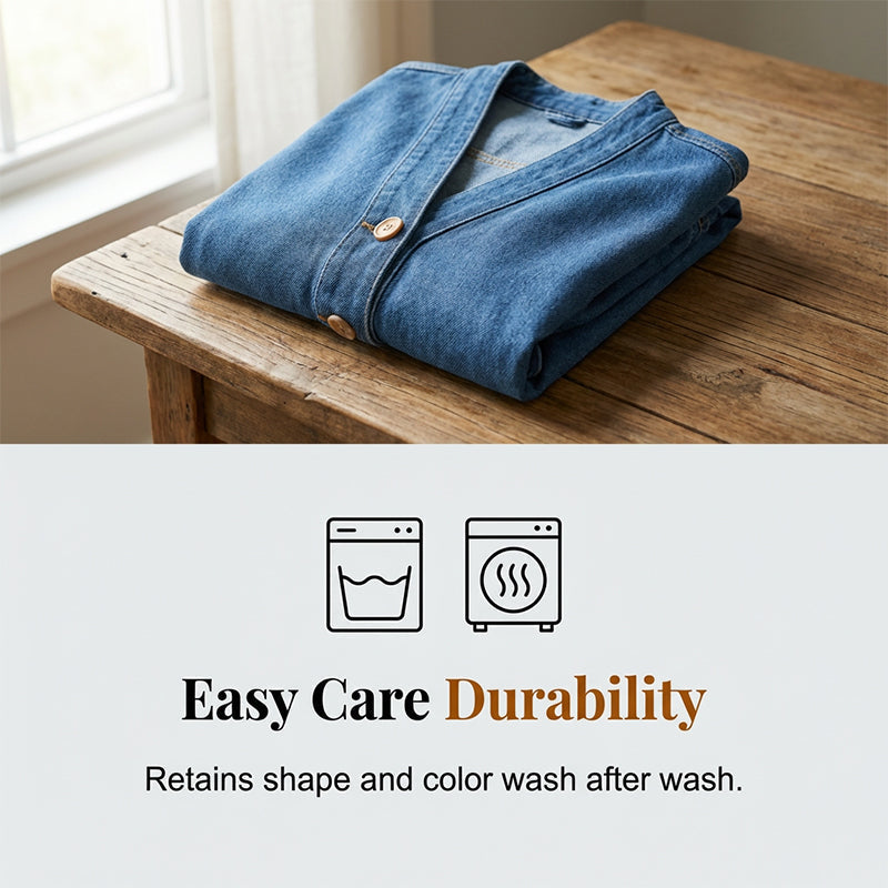 📢📢40% OFF !! ⏰  Women's Classic Button Front Denim Jacket – V-Neck, Breathable Fabric & Relaxed Fit 💙