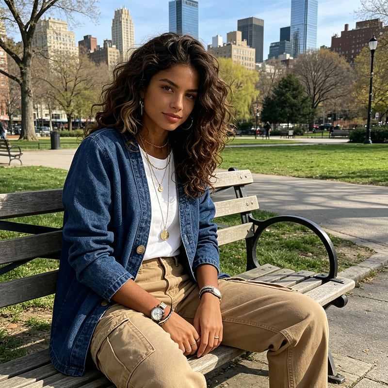 📢📢40% OFF !! ⏰  Women's Classic Button Front Denim Jacket – V-Neck, Breathable Fabric & Relaxed Fit 💙