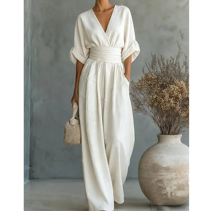 📢📢40% OFF !! ⏰Elegant V-Neck Wide-Leg Jumpsuit