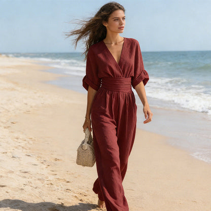 📢📢40% OFF !! ⏰Elegant V-Neck Wide-Leg Jumpsuit
