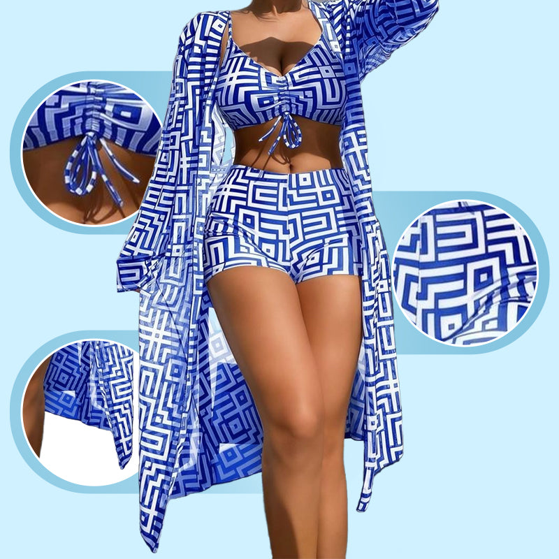 📢📢40% OFF !! ⏰Women's 3-Piece Geometric Print Swimwear Set