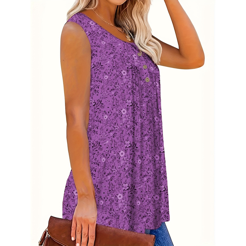 📢📢35% OFF !! ⏰Women's Printed Button Sleeveless Top