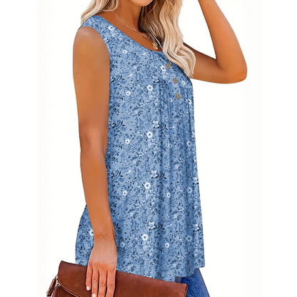 📢📢35% OFF !! ⏰Women's Printed Button Sleeveless Top