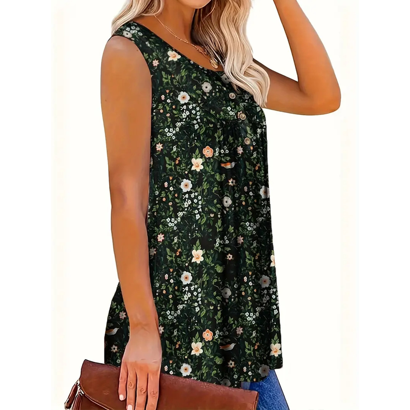 📢📢35% OFF !! ⏰Women's Printed Button Sleeveless Top