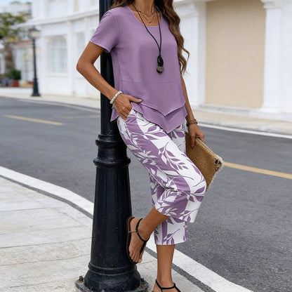 📢📢30% OFF !! ⏰Casual Round Neck Layered Tunic Top and Wide Leg Pants Set