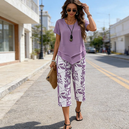 📢📢30% OFF !! ⏰Casual Round Neck Layered Tunic Top and Wide Leg Pants Set
