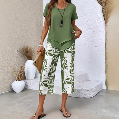 📢📢30% OFF !! ⏰Casual Round Neck Layered Tunic Top and Wide Leg Pants Set
