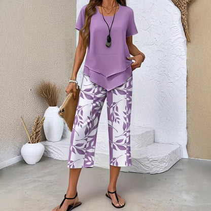 📢📢30% OFF !! ⏰Casual Round Neck Layered Tunic Top and Wide Leg Pants Set
