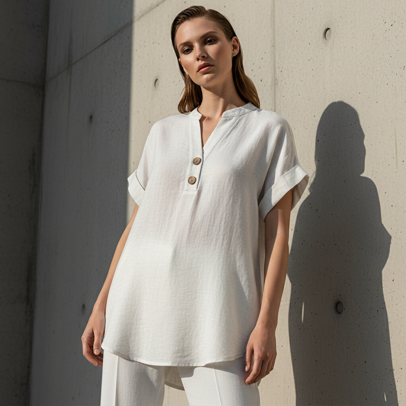 Women's V-Neck T-Shirt with Button Placket