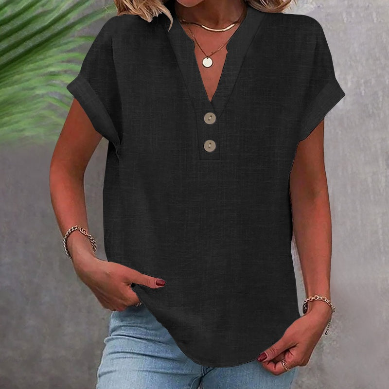 Women's V-Neck T-Shirt with Button Placket