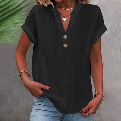Women's V-Neck T-Shirt with Button Placket