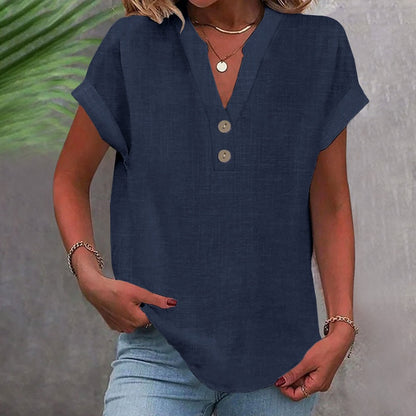 Women's V-Neck T-Shirt with Button Placket