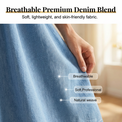📢📢30% OFF !! ⏰Relaxed Fit A-Line Denim Dress with Mesh Sleeve Detail