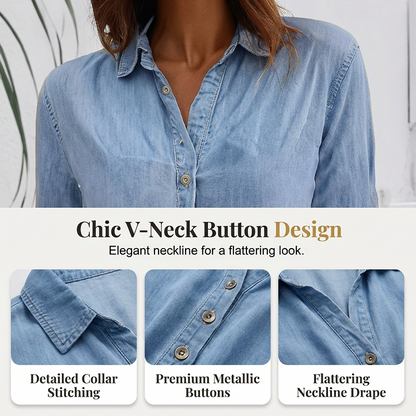 📢📢30% OFF !! ⏰Relaxed Fit A-Line Denim Dress with Mesh Sleeve Detail
