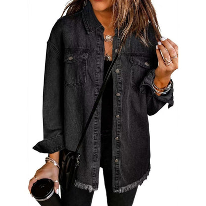 📢📢35% OFF !! ⏰Women's Raw Edge Ripped Denim Jacket