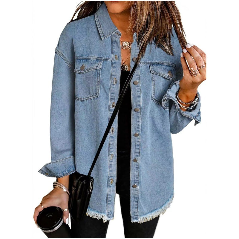 📢📢35% OFF !! ⏰Women's Raw Edge Ripped Denim Jacket