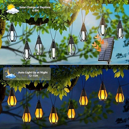 📢📢30% OFF !! ⏰New IP65 Solar LED String Lights, flame-style, waterproof, for outdoor use, with sensor, for gardens, courtyards and camping, 360° beam angle