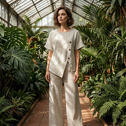 Women's Button-Up Top and Wide-Leg Pants Set