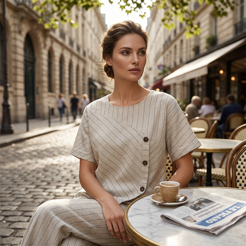 Women's Button-Up Top and Wide-Leg Pants Set