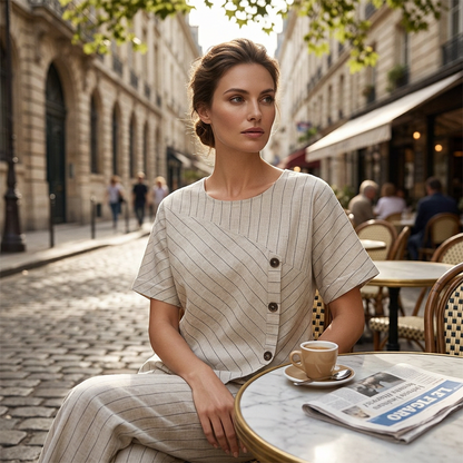 Women's Button-Up Top and Wide-Leg Pants Set