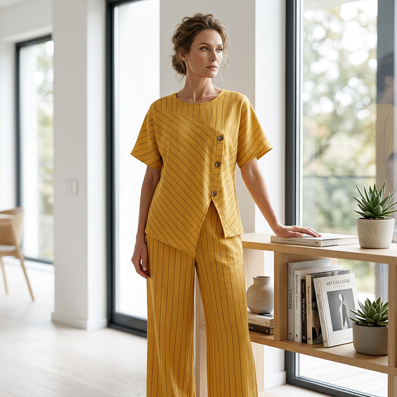 Women's Button-Up Top and Wide-Leg Pants Set