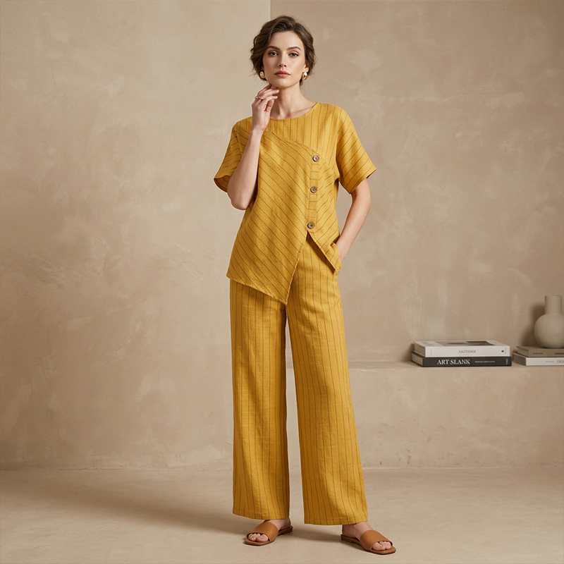 Women's Button-Up Top and Wide-Leg Pants Set