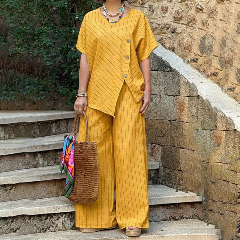 Women's Button-Up Top and Wide-Leg Pants Set