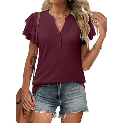 📢📢30% OFF !! ⏰Women's Casual V-Neck Ruffle Short-Sleeved T-Shirt