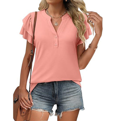 📢📢30% OFF !! ⏰Women's Casual V-Neck Ruffle Short-Sleeved T-Shirt