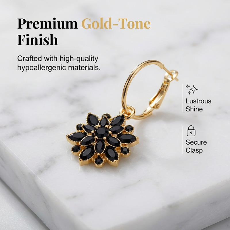 📢📢40% OFF !! ⏰Elegant Black Flower Dangle Earrings