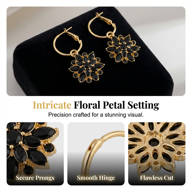 📢📢40% OFF !! ⏰Elegant Black Flower Dangle Earrings