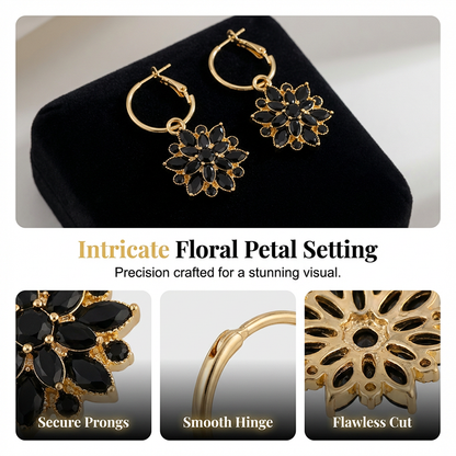 📢📢40% OFF !! ⏰Elegant Black Flower Dangle Earrings