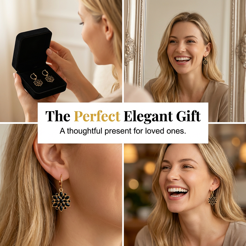 📢📢40% OFF !! ⏰Elegant Black Flower Dangle Earrings