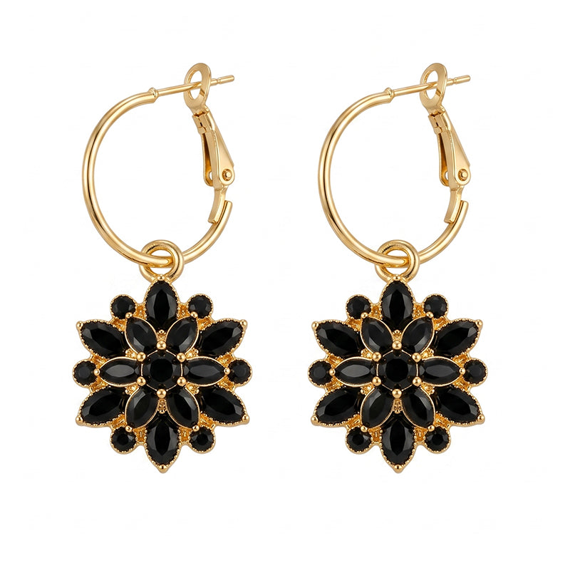 📢📢40% OFF !! ⏰Elegant Black Flower Dangle Earrings